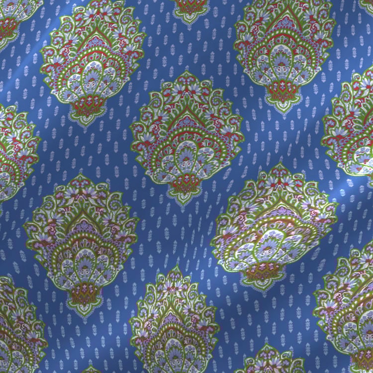 LAYERS Marsala Blue Printed Cotton Super King Size Bed-In-A-Bag Set - 4Pcs