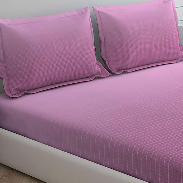 LAYERS California Purple Checked Cotton Super King Bedsheet Set - 274x274cm - 3Pcs