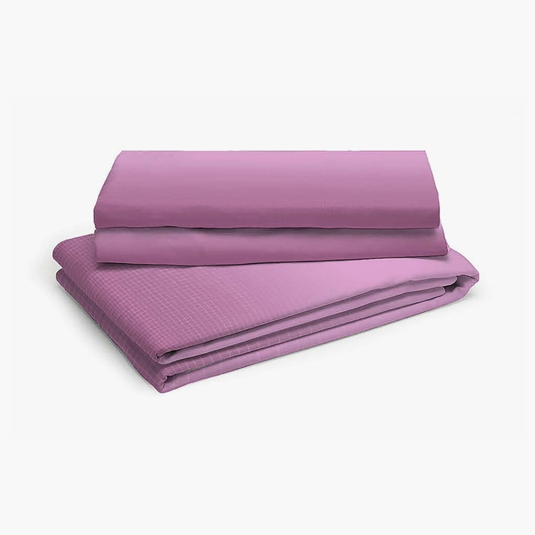 LAYERS California Purple Checked Cotton Super King Bedsheet Set - 274x274cm - 3Pcs
