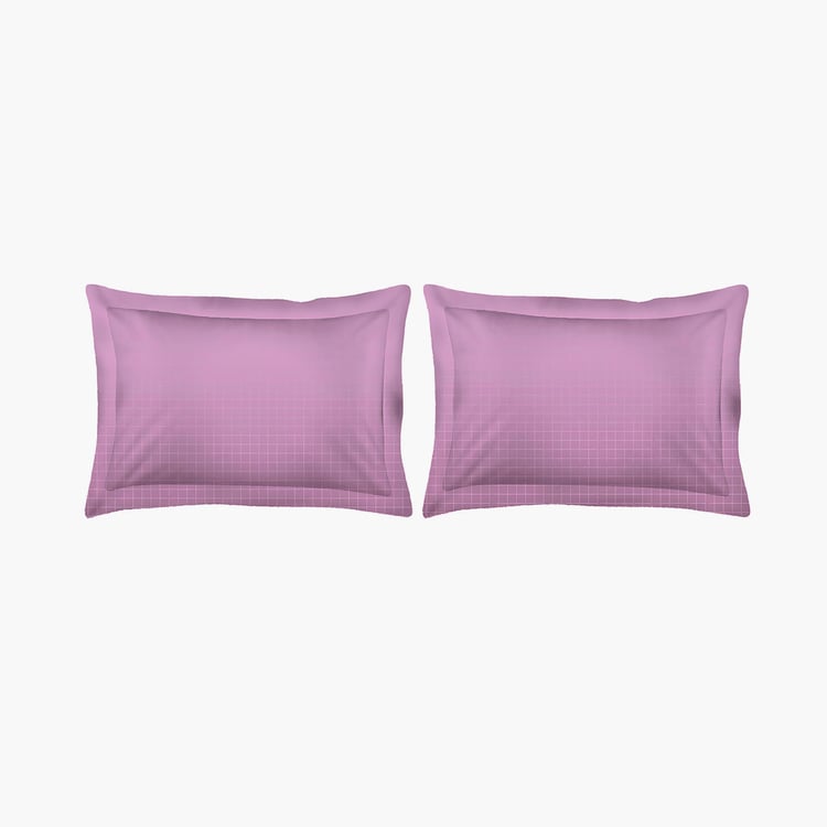 LAYERS California Purple Checked Cotton Super King Bedsheet Set - 274x274cm - 3Pcs