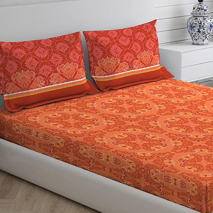 LAYERS Colorado Orange Cotton Queen Size Bedsheet Set - 224x254cm - 3Pcs