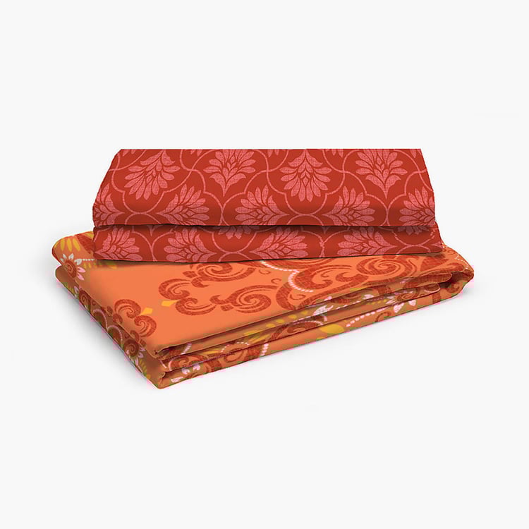LAYERS Colorado Orange Cotton Queen Size Bedsheet Set - 224x254cm - 3Pcs