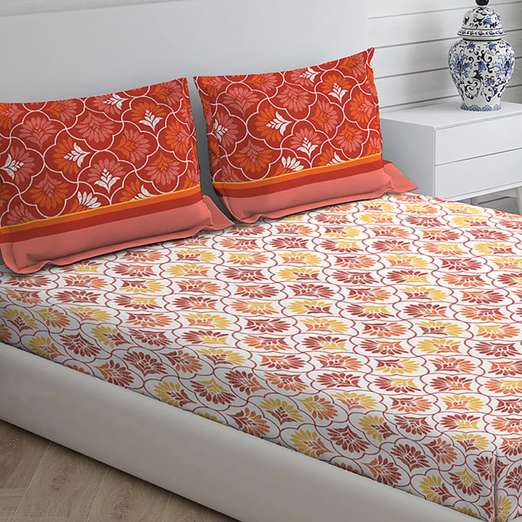 LAYERS Colarado Orange Printed Cotton Queen Bedsheet Set - 224x254cm - 3Pcs