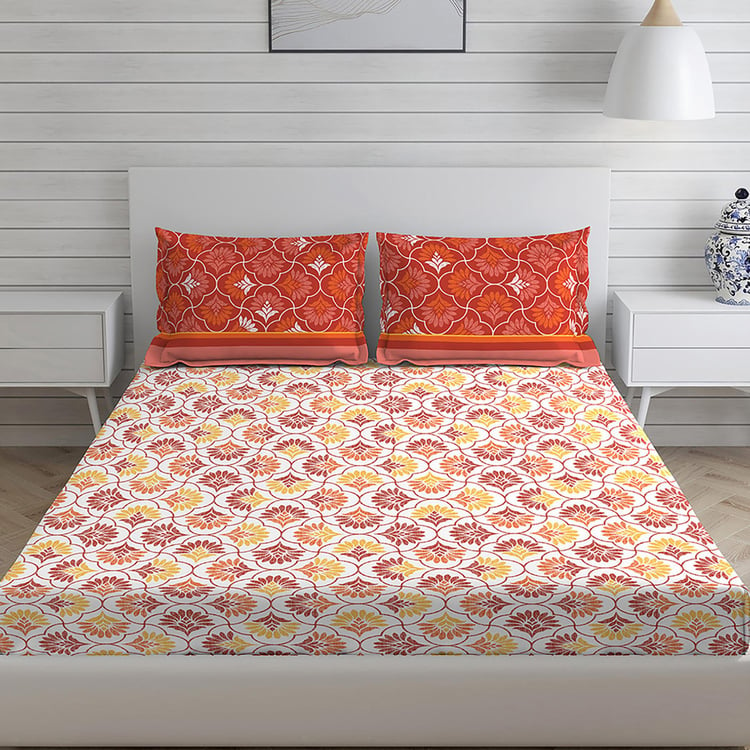 LAYERS Colarado Orange Printed Cotton Queen Bedsheet Set - 224x254cm - 3Pcs