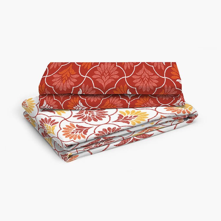 LAYERS Colarado Orange Printed Cotton Queen Bedsheet Set - 224x254cm - 3Pcs