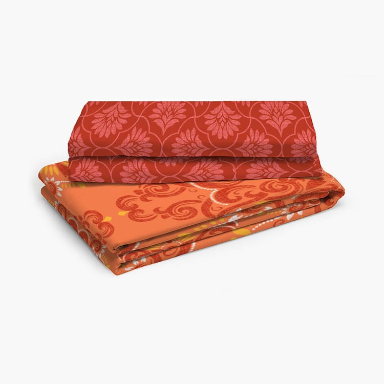 LAYERS Siena Orange Printed Cotton Single Bedsheet Set - 152x228cm - 2Pcs