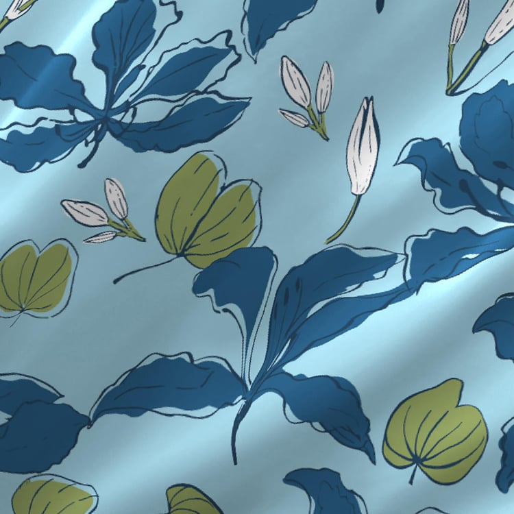 LAYERS Siena Blue Printed Cotton Single Bedsheet Set - 152x228cm - 2Pcs