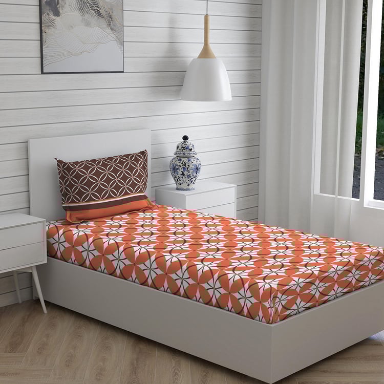 LAYERS Siena Blue Printed Cotton Single Bedsheet Set - 152x228cm - 2Pcs