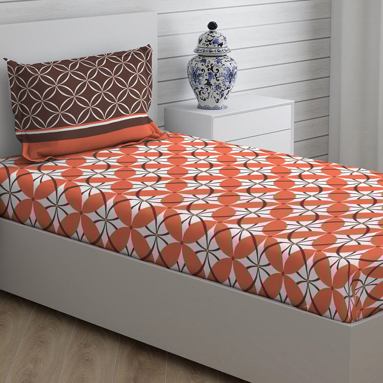 LAYERS Siena Blue Printed Cotton Single Bedsheet Set - 152x228cm - 2Pcs