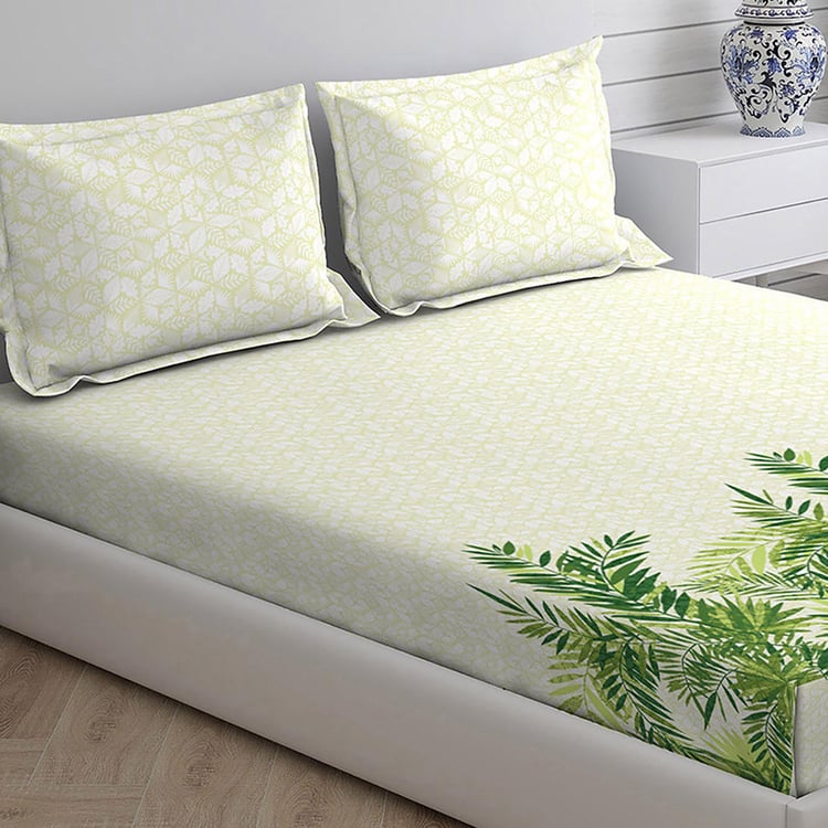 LAYERS Miami Green Printed Cotton Super King Bedsheet Set - 274x274cm - 3Pcs