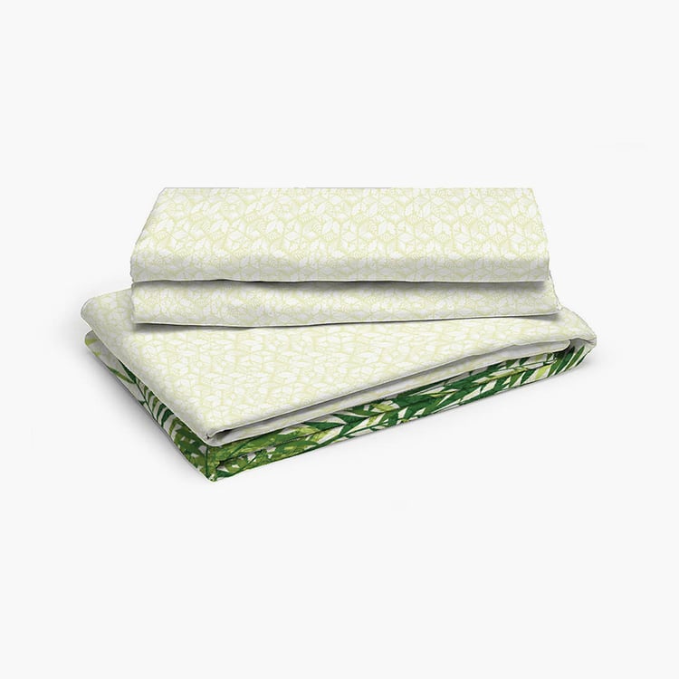LAYERS Miami Green Printed Cotton Super King Bedsheet Set - 274x274cm - 3Pcs