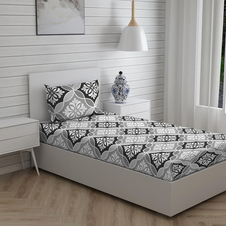 LAYERS Pistoia Grey Printed Cotton Single Bedsheet Set - 150x224cm - 2Pcs