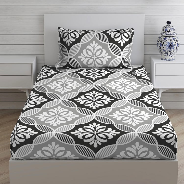 LAYERS Pistoia Grey Printed Cotton Single Bedsheet Set - 150x224cm - 2Pcs