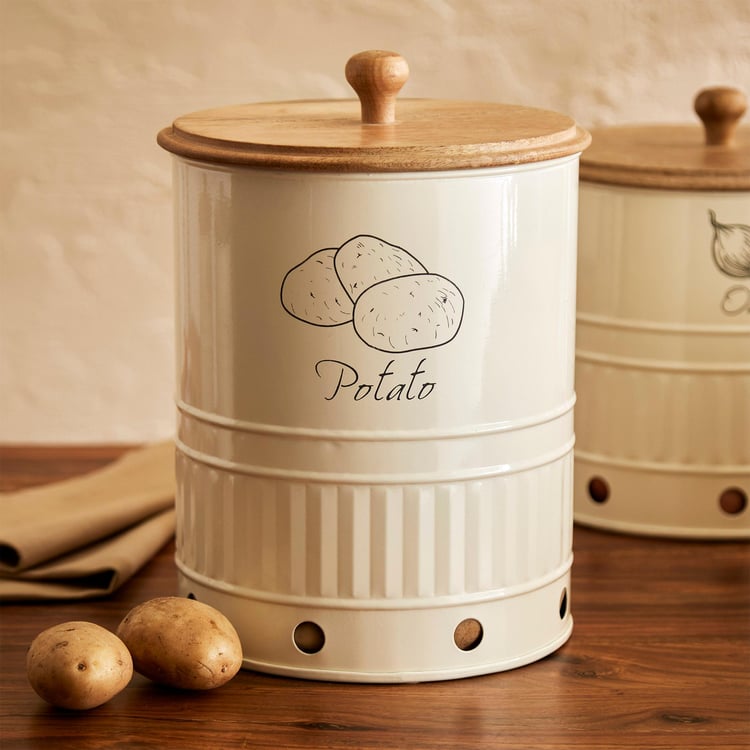 Mirage Metal Potato Storage Canister with Mango Wood Lid