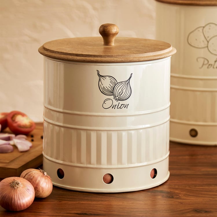 Mirage Metal Onion Storage Canister with Mango Wood Lid