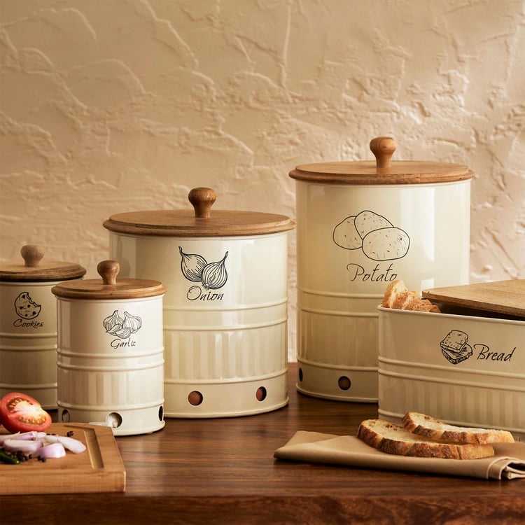 Mirage Metal Onion Storage Canister with Mango Wood Lid