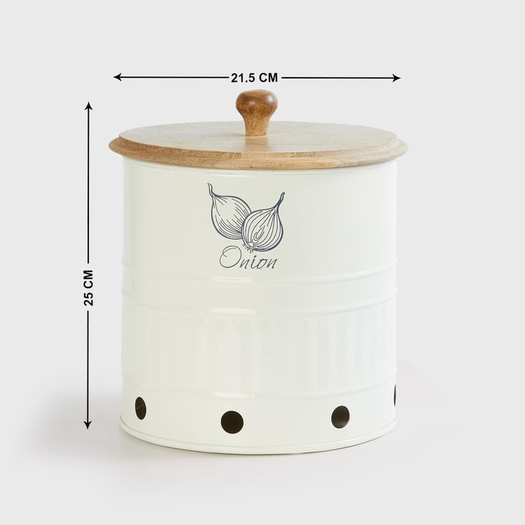 Mirage Metal Onion Storage Canister with Mango Wood Lid