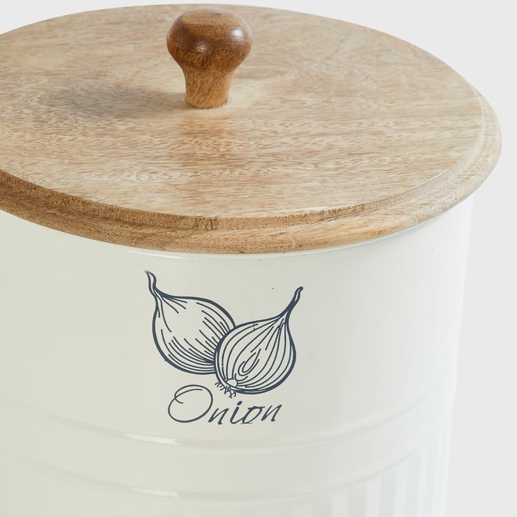 Mirage Metal Onion Storage Canister with Mango Wood Lid