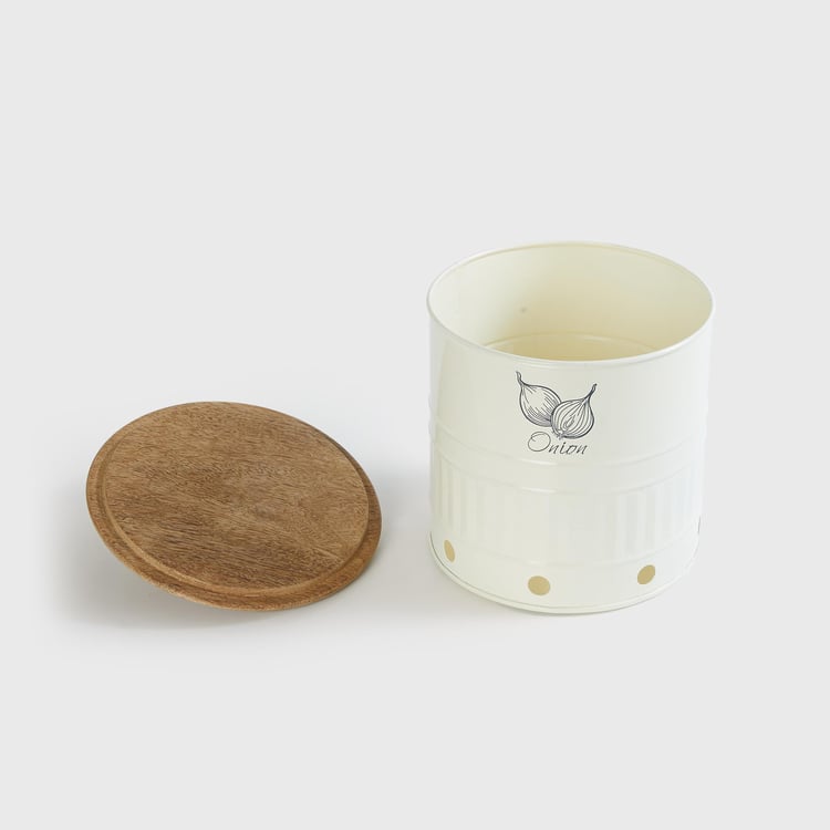 Mirage Metal Onion Storage Canister with Mango Wood Lid