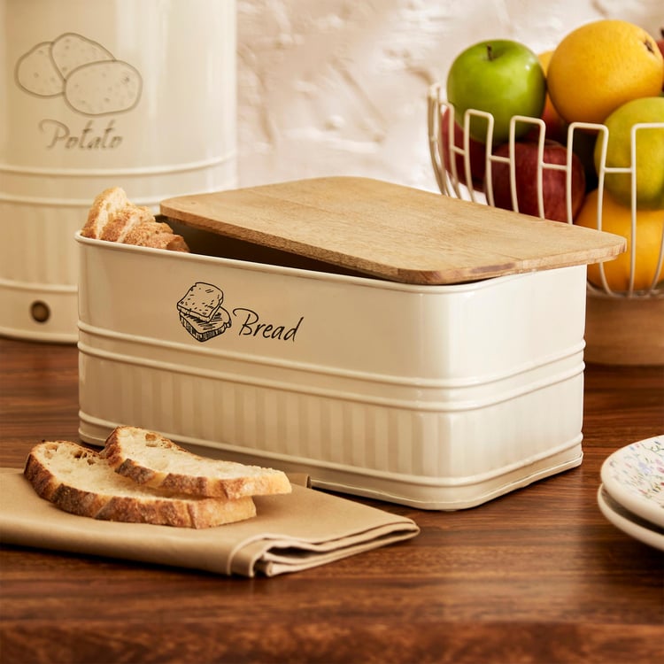 Mirage Iron Bread Box with Mango Wood Lid