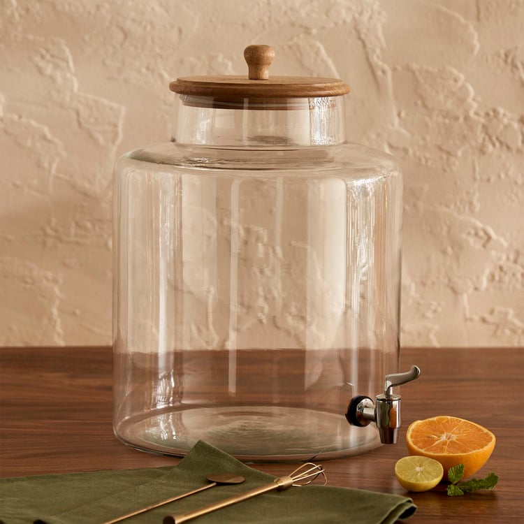 Mirage Glass Dispenser with Wooden Lid - 9L