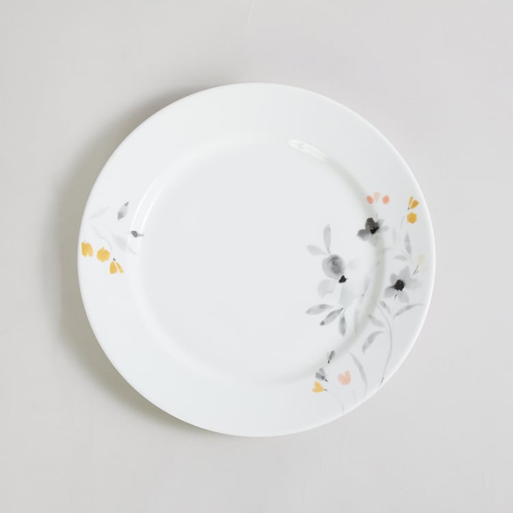 Mandarin-Modern Retreat White Floral Printed Melamine Round Dinner Plate - 26.7cm