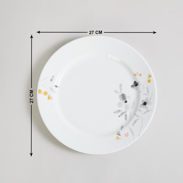 Mandarin-Modern Retreat White Floral Printed Melamine Round Dinner Plate - 26.7cm