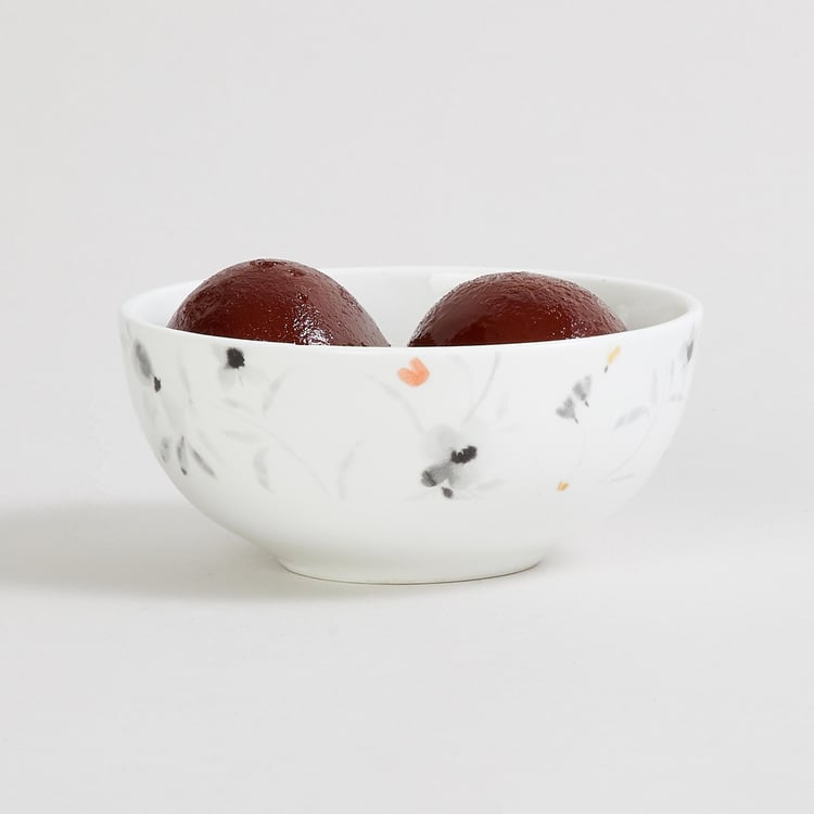 Mandarin Modern Retreat White Printed Bone China Katori Bowl - 10 cm
