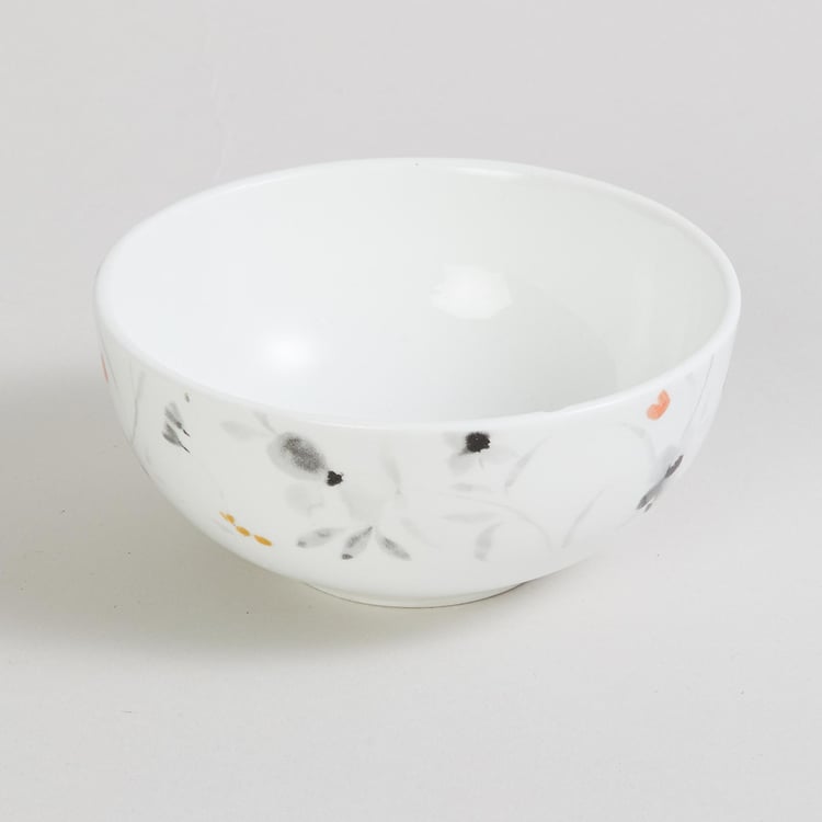 Mandarin Modern Retreat White Printed Bone China Katori Bowl - 10 cm