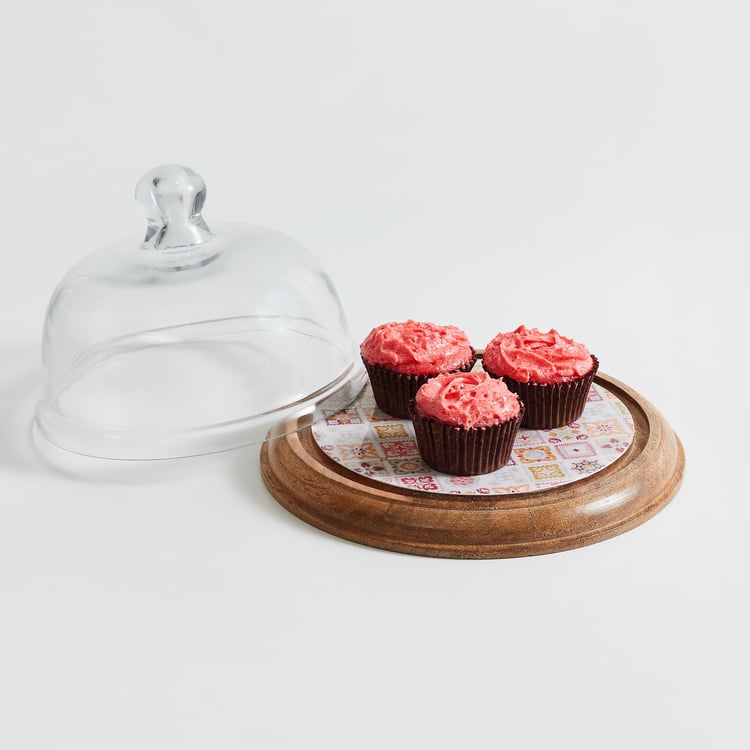 Corsica Hues Wooden Mosaic Cake Stand with Lid