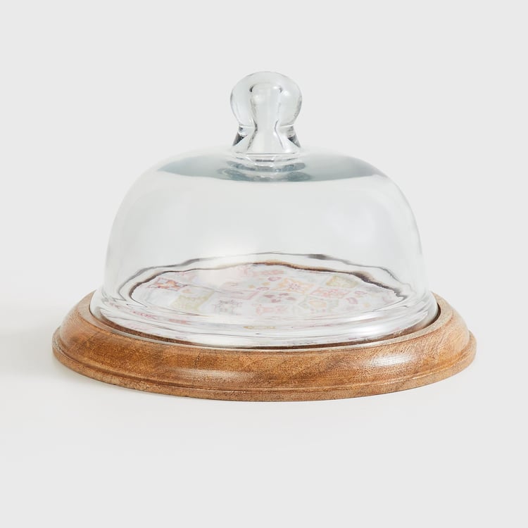 Corsica Hues Wooden Mosaic Cake Stand with Lid