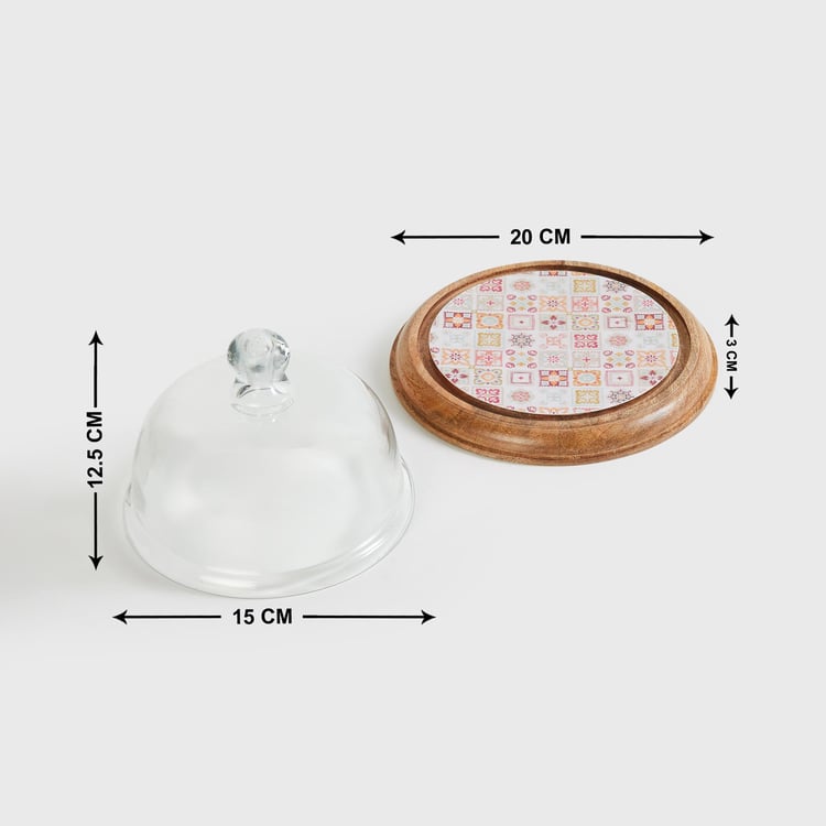 Corsica Hues Wooden Mosaic Cake Stand with Lid