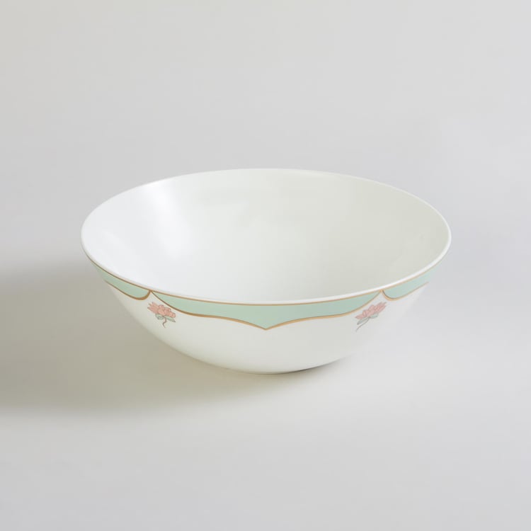 Heritage Lotus White Printed Bone China Serving Bowl