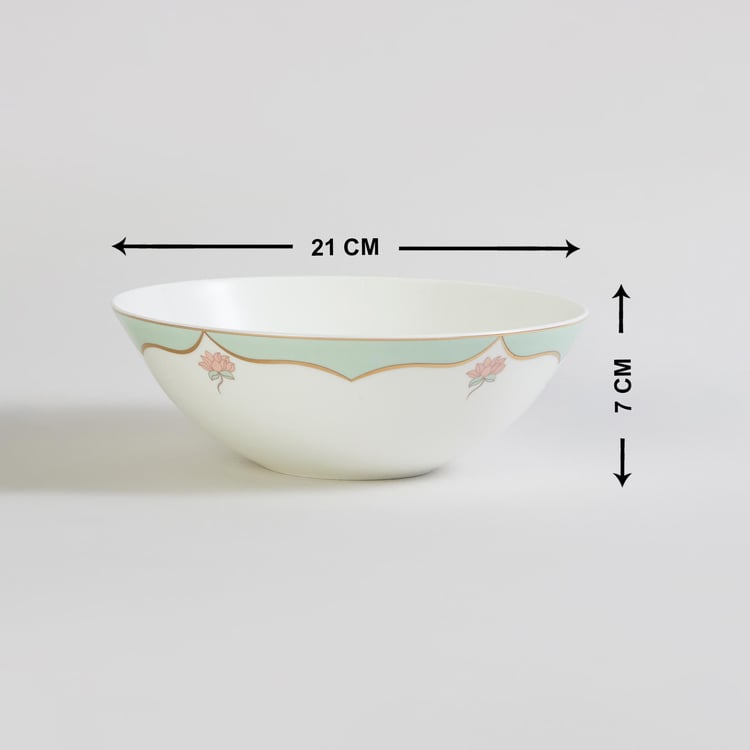 Heritage Lotus White Printed Bone China Serving Bowl