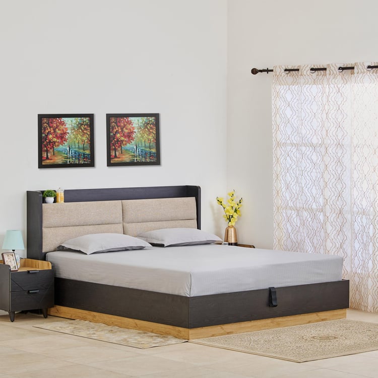 Kiro Titan Queen Bed with Headboard and Hydraulic Storage - Black and Light Brown