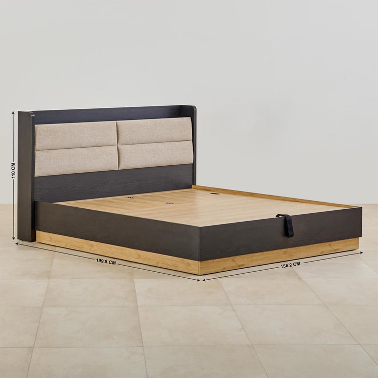 Kiro Titan Queen Bed with Headboard and Hydraulic Storage - Black and Light Brown