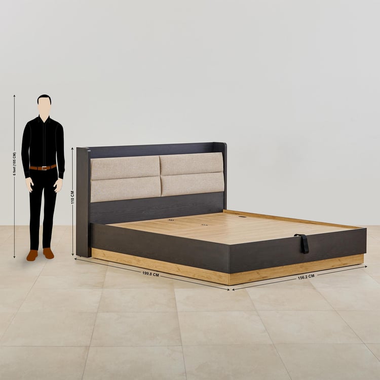 Kiro Titan Queen Bed with Headboard and Hydraulic Storage - Black and Light Brown