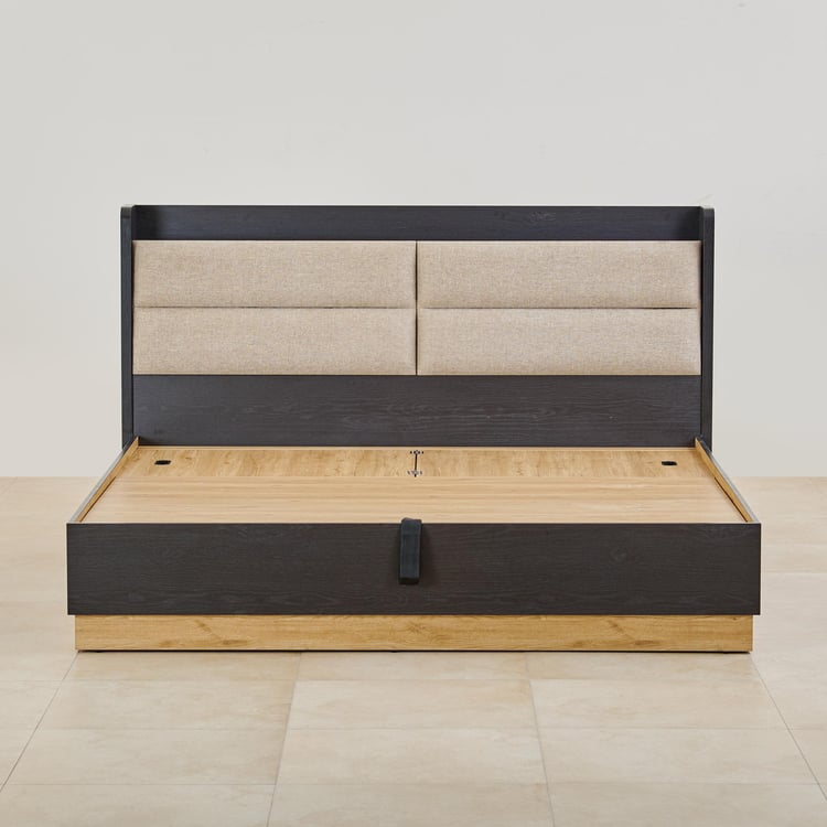 Kiro Titan Queen Bed with Headboard and Hydraulic Storage - Black and Light Brown