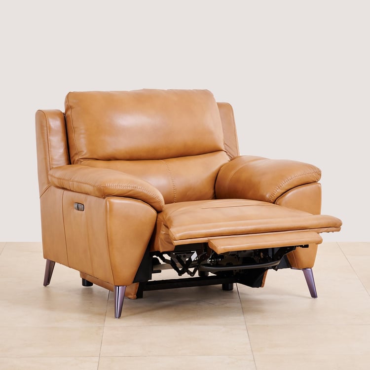 Reims Half Leather 1-Seater Recliner - Tan