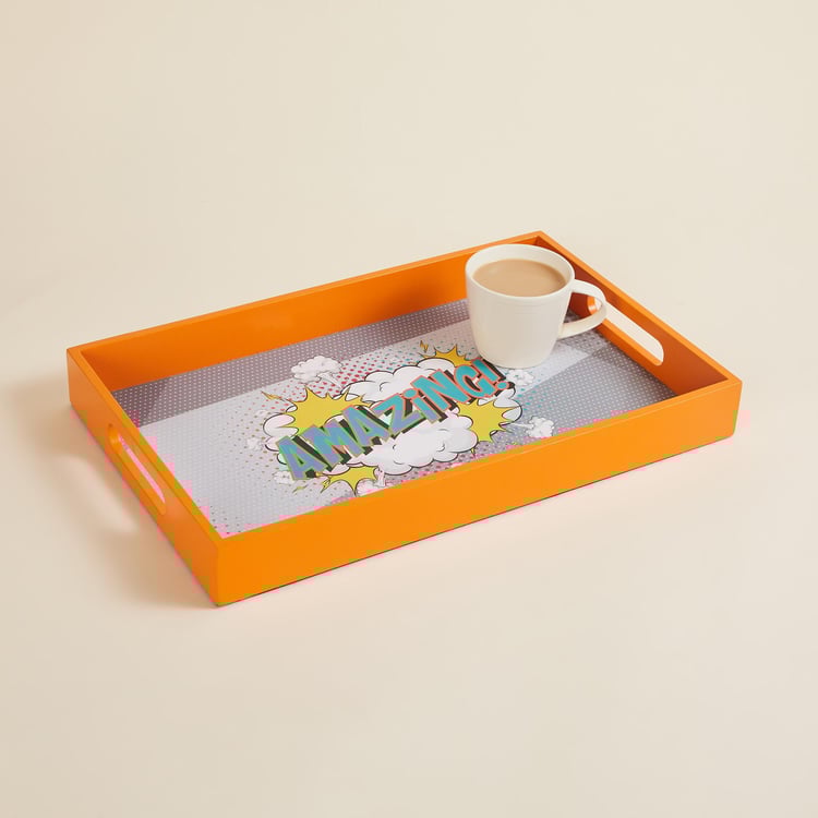 Raisa Wood Printed Rectangular Serving Tray - 25x40cm