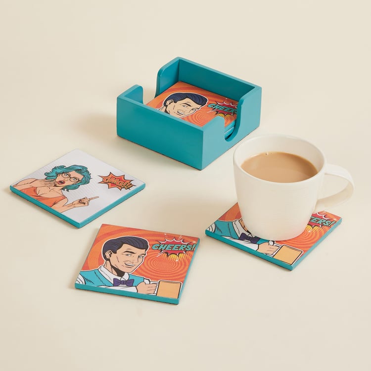 Raisa Comic Story Set of 6 Wood Coasters