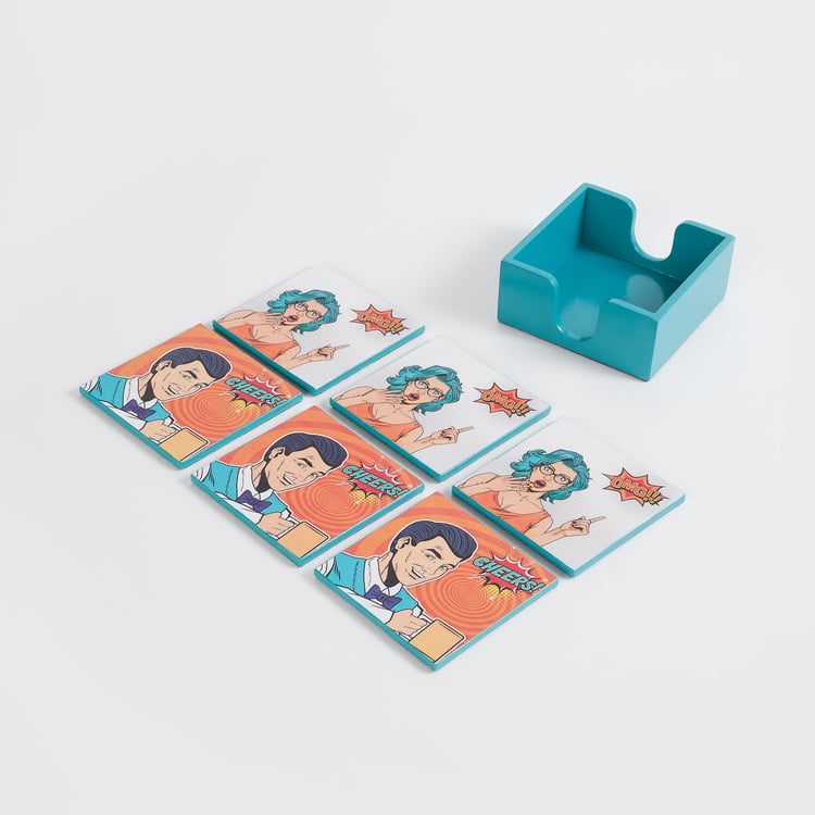 Raisa Comic Story Set of 6 Wood Coasters