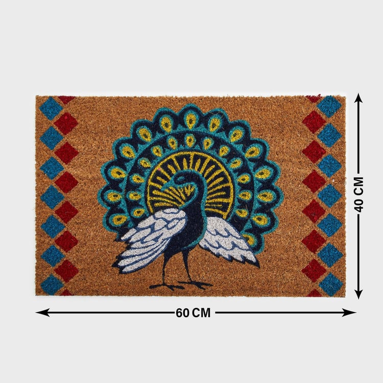 Stencila Peacock Coir Printed Doormat - 40x60cm