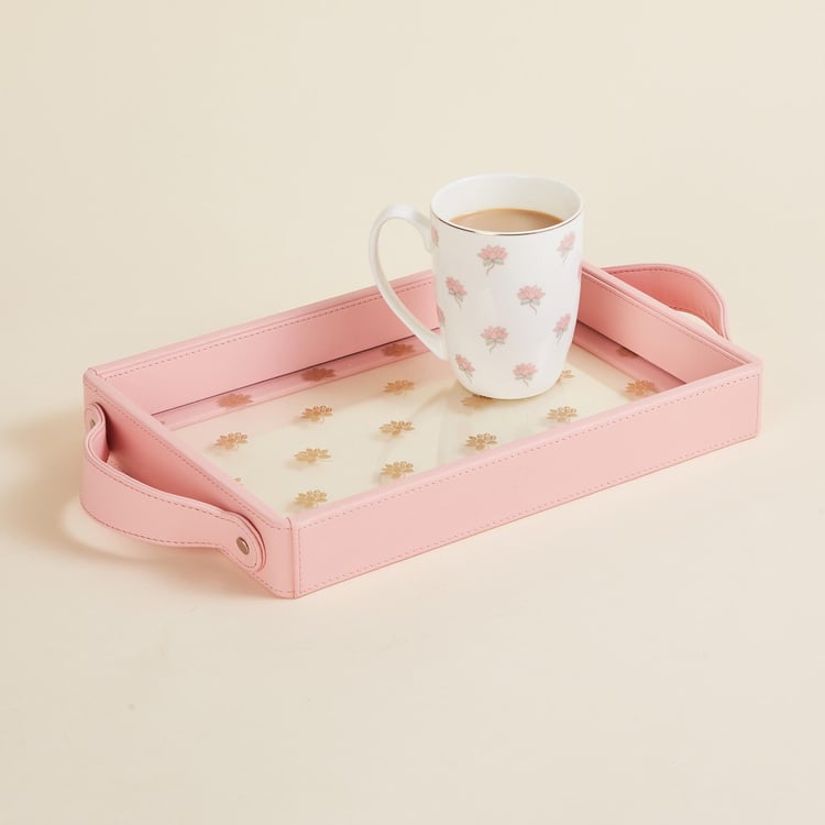 Heritage Renew Pink Printed Rectangular Wooden Serving Tray - 39x20cm