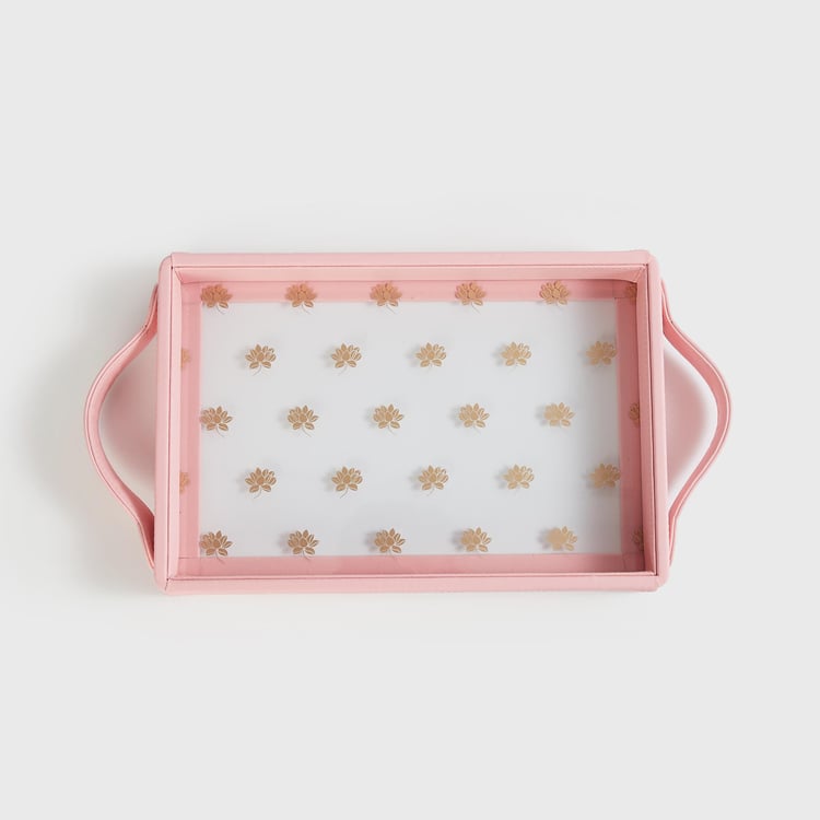 Heritage Renew Pink Printed Rectangular Wooden Serving Tray - 39x20cm