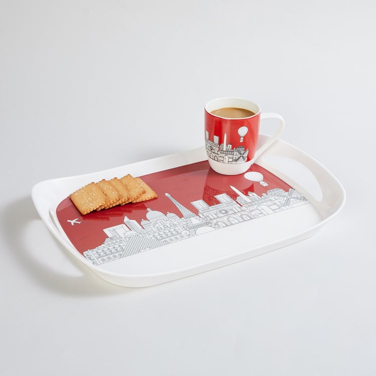 Raisa City Scape Multicolour Printed Rectangle Melamine Serving Tray - 39.5x27cm