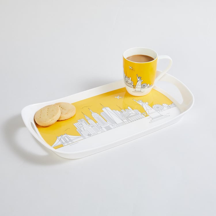 Raisa City Scape Yellow Printed Rectangle Melamine Serving Tray - 38x19cm