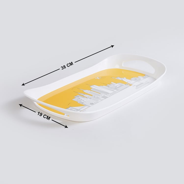 Raisa City Scape Yellow Printed Rectangle Melamine Serving Tray - 38x19cm