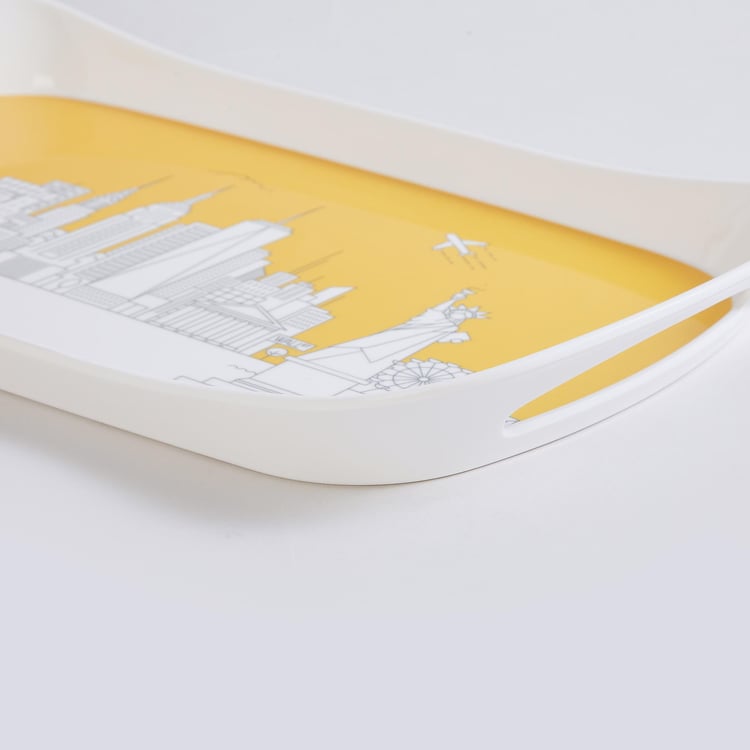 Raisa City Scape Yellow Printed Rectangle Melamine Serving Tray - 38x19cm