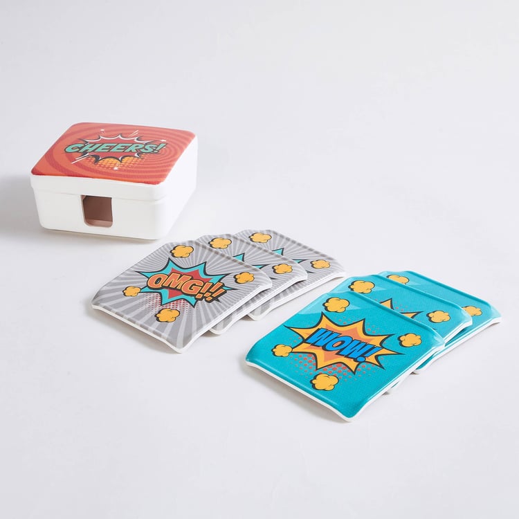 Raisa Comic Printed Melamine Coasters with Box - Set of 6
